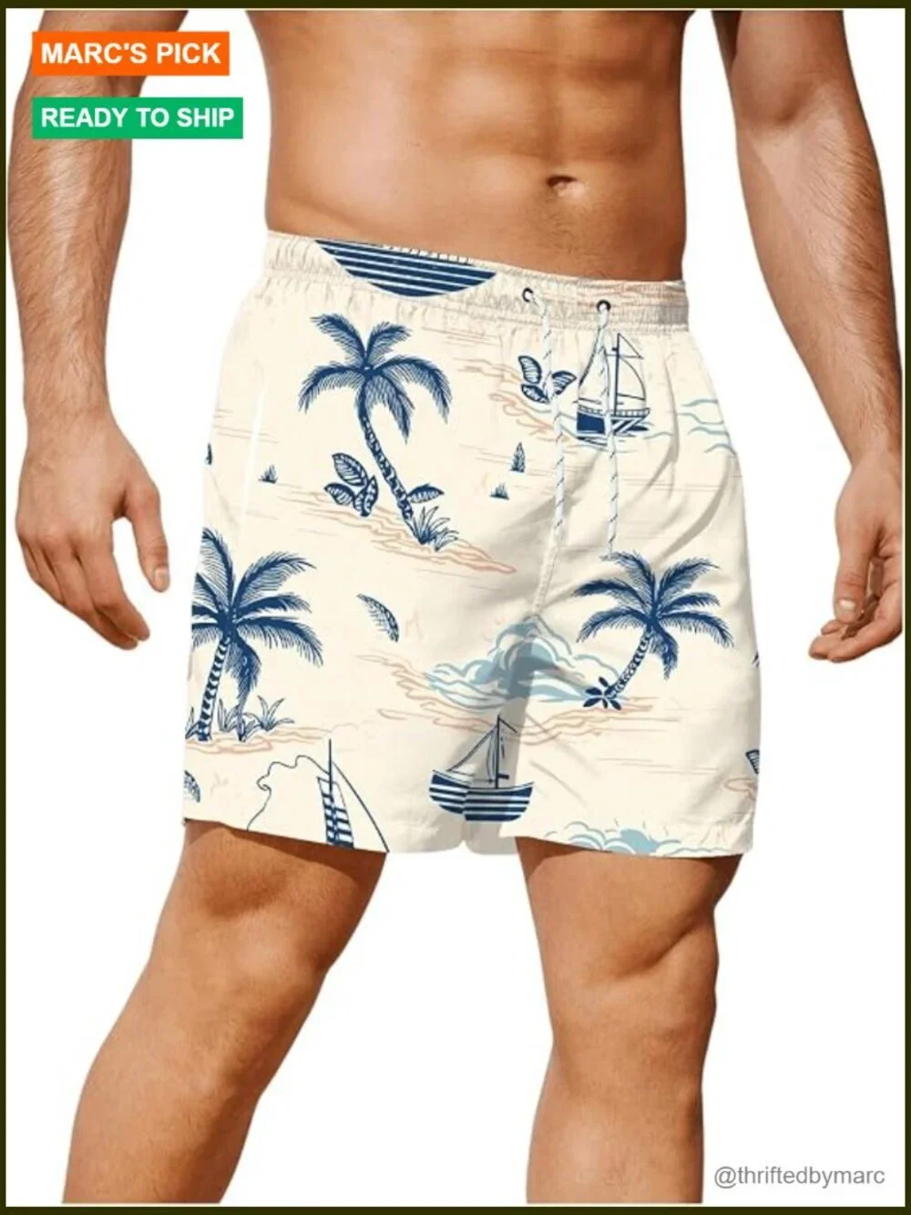 Men's Swim Trunks with Pockets Drawstring Palm Tree Quick Dry